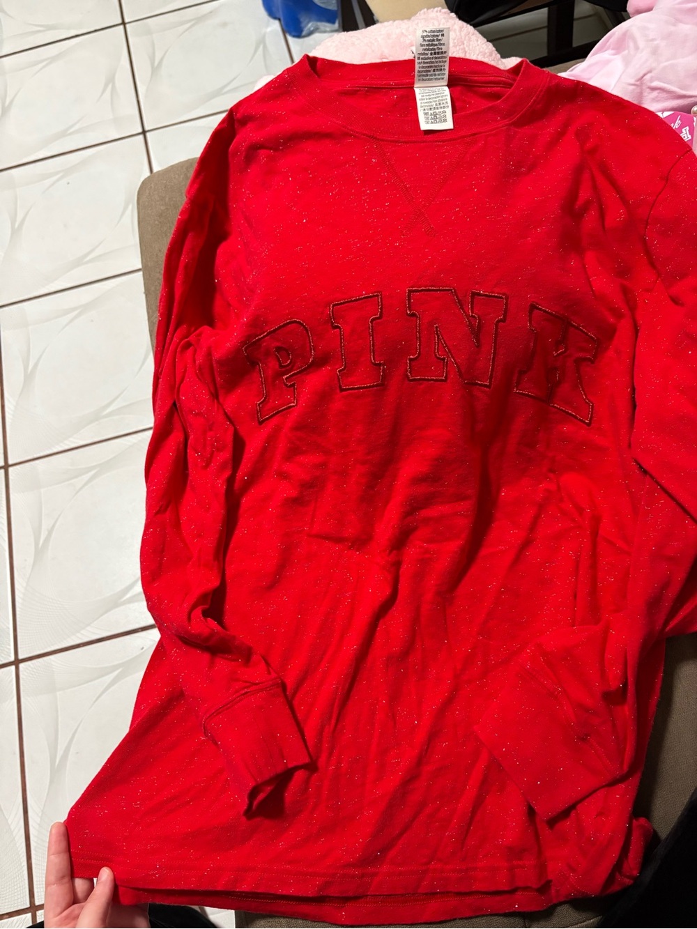 PINK Victoria's Secret Red Sparkle Crewneck Sweatshirt